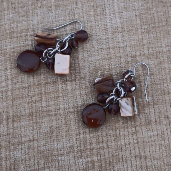 Multi Colored Brown Stone/Glass Dangle Earrings - Picture 4 of 9